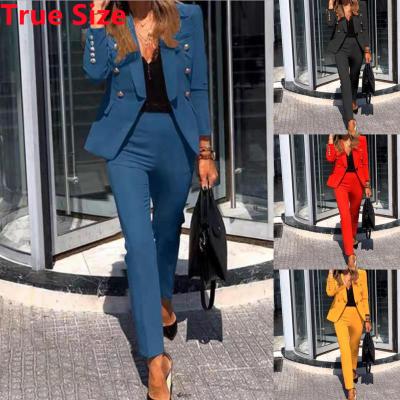 China 2022 Wholesale Anti-Wrinkle Office Business Female Blazer Suits Elegant Solid Color Women's Double Breasted 2 Piece Long Set For Women for sale