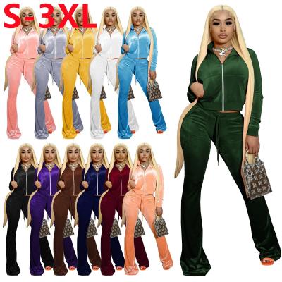 China 2022 QUICK DRY Crop Coats Jackets Fit For Women Fall Sweatsuit Two Piece Women's Velor Pant Sweatsuit Pleuche 2 Piece Set for sale