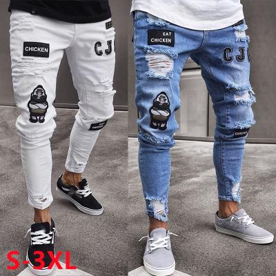 China Wholesale 2022 New Custom Workable High Quality Mens Denim Pants Ripped Hole Patch 3 Colors Trousers Slim Skinny Jeans For Men for sale