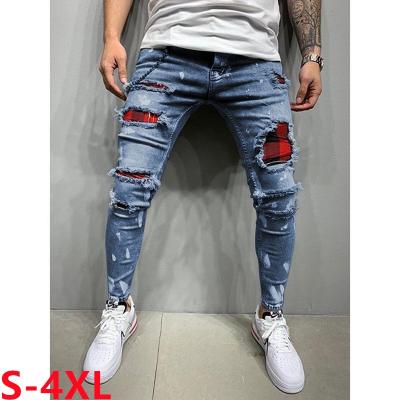 China 2022 Viable Wholesale Custom Logo Men's Denim Pants Design Fashion Distressed Ripped Hole Casual Skinny Culotte Jeans For Men for sale