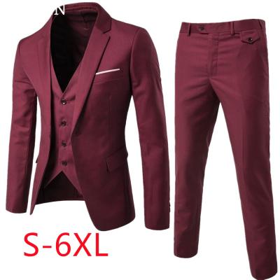 China 2022 Anti-Static Hot Selling LOGO Custom Casual Clothing Slim Fitted Single Button Groom Cotton Bridegroom Three Piece Suit Blazers For Men for sale