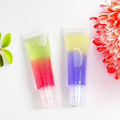 China Waterproof Organic Double Layer Gel Two Color Rainbow Lip Gloss Neutral Lip Gloss Makeup No Logo for sale