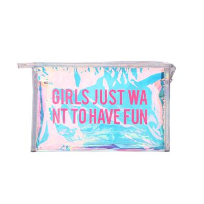 China Custom Laser Transparent Waterproof Clear Bag Storage Makeup Travel Holographic PVC Holographic PVC Cosmetic Bag for sale