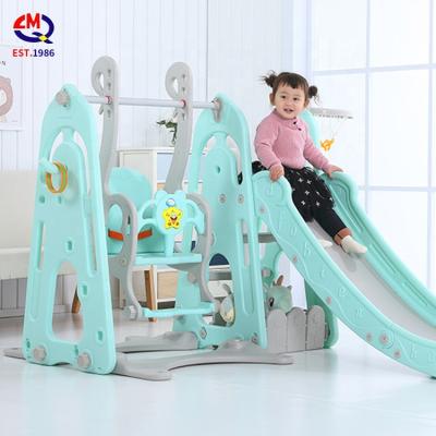 China Multifunctional Easy Detachable Kids Indoor Playground Toy Game Plastic Safety Fold Slide Swing With Basketball Stand for sale