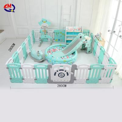 China High Quality Easy Detachable Indoor Yard Safety Kids Safety Fold Plastic Kids Folding Fence Baby Playpen With Slide Swing Toys for sale