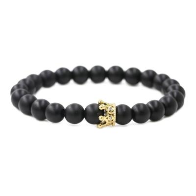 China FASHIONABLE hot selling matte lava bead string black elastic stretch natural tiger eyes stones crown bracelet for women couples jewelry for sale