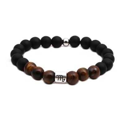 China Hot Selling FASHIONABLE Matte Beads Tiger's Eye Polished Bangle Natural Stone Zodiac DIY Elastic Bracelet For Men's Jewelry Gift for sale