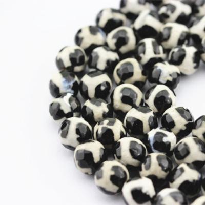 China DIY decoration; Bracelet ; Necklace ; The pearls of the earring etc. For Jewelry Making Black Faceted Tibetan Agate With Football Stripe Dzi Beads for sale