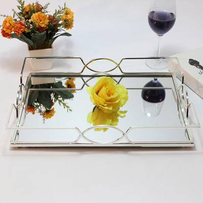 China New Fashional European Mirror Small Snacks Wedding Cake Stand Dessert Display Tray Storage Box for sale