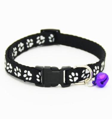 China Modern Wholesale Multi Colors Paw Print Adjustable Nylon Pet Cat Dog Collar With Bell for sale