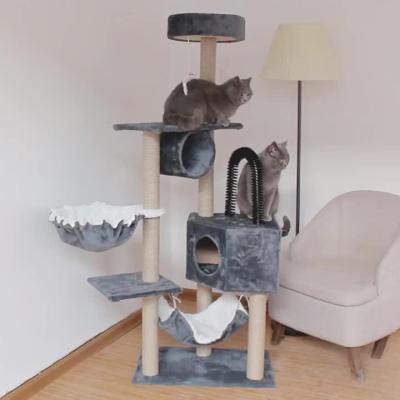 China Viable Cream Toys Green Cat Condo Cat Tree House Hanging Mat Pad Leave Decor Cat Scratching Post for sale