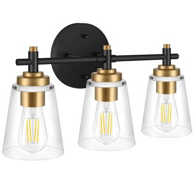 China 2 Light Vintage Wall Sconces Vintage Bathroom Vanity Mirror Glass Wall Lamp Shade Black 2 Bulbs Light Fixtures Mounted for sale