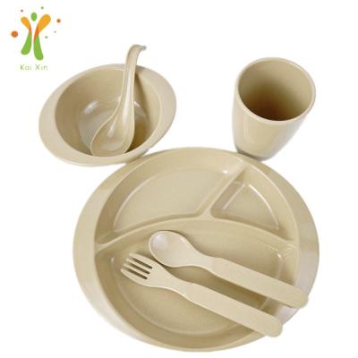 China Kids Safe Use Microwaveable And Dishwasher Eco-friendly Material Tableware Set, Five Pieces Cartoon Baby Rice Husk Natural Fiber Tableware for sale