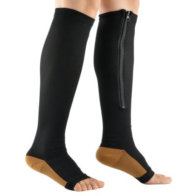 China Breathable Wholesale Black Cotton Copper Infused Varicose Veins Long Sleeve Compression Socks With Zipper for sale