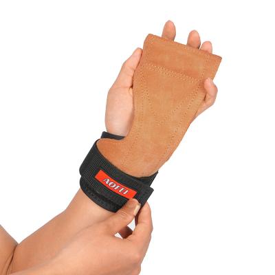 China Non Slip 2022 Wholesale High Quality Brown Workout Fitness Cowhide Weightlifting Gripping Pad Gym Leather Hand Grip for sale