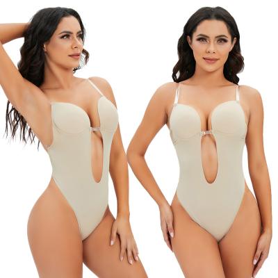 China Antibacterial Plus Size Women Thong Nude Open Cup Bra Backless Strapless Padded Sleeveless Bodysuit Lingerie for sale