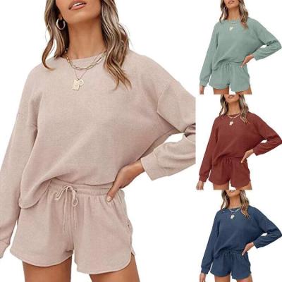 China QUICK DRY Women's Waffle Knit Long Sleeve Tops Sweater Nightgowns Loungewear Pajamas Set With Pockets Homewear for sale