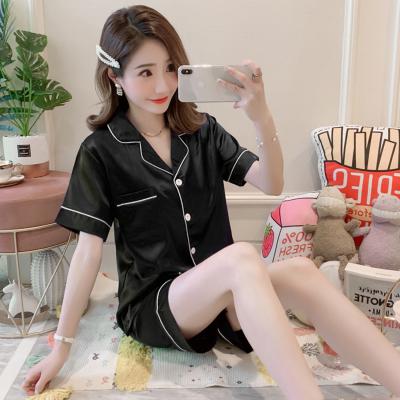 China QUICK DRY Solid Satin Summer Spring Silk Pajamas Pajamas Refine Nightwear Women Lounge Nightgown Women's Sleepwear 2 Piece Pajama Set for sale