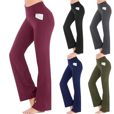 China Bootcut Breathable Yoga Pants With Pockets For Women High Waist Workout Bootleg Pants Tummy Control , 4 Pockets Works Out Pants For Women for sale