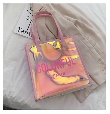 China Reusable PVC Shimmer Rose Gold Polyester Tote Shopping Bag With Logo for sale