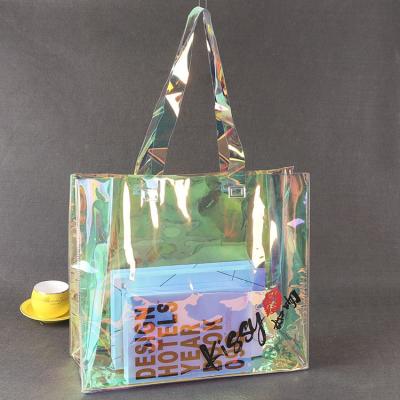 China Clear PVC Reusable Totebag Colorful Tote Custom Made Shopping Bag With Zipper And Strap for sale