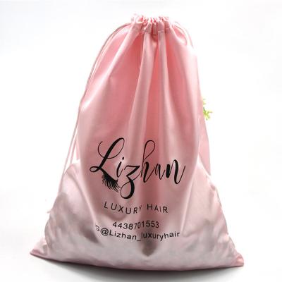 China Customized Fashion Beautiful Pretty Large Logo Reusable Pink Satin Wig Hair Packaging Bag for sale