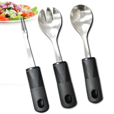 China TOPFENG Stainless Steel Salad Spoon Fruit Fork Salad Cutlery Set With Non-slip Rubber Handle for sale