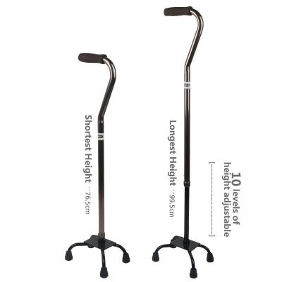 China Aluminum Alloy Telescopic Quadruped Crutches ABS+Aluminum Alloy Anti-Slip Adjustment Feet Covered Old Man Staff Walking Cane for sale