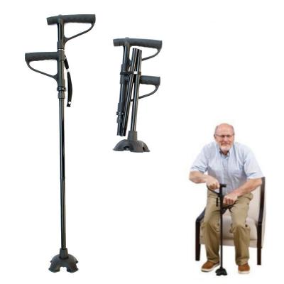 China ABS+Aluminum Alloy Two Handle Design Crutches Foldable Aluminum Adjustable Disabled Crutches Non-Slip Canes With 6 LED Lights for sale