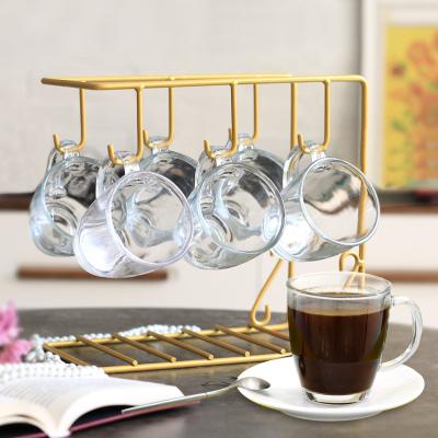 China Viable Espresso Cup Elegent Glass Coffee Cup Set With Saucer With Gold Rim Glass Tea Cups for sale