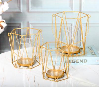 China Home Decoration Candle Holders - Geometric Metal Wire Iron Tea Light Candle Holder Lantern for sale