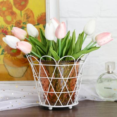 China Metal Support Light Support Decorative Wrought Iron Round Flower Pot Holders With Round Plants Pot For Wedding Decoration for sale