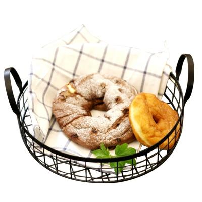 China Sustainable Commercial Home Decoration Round Iron Bread Basket With Handle for sale