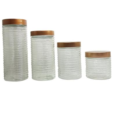 China Viable Wholesale Food Glass Jar For Canning And Stored Glass Cookie Jar With Metal Lid for sale