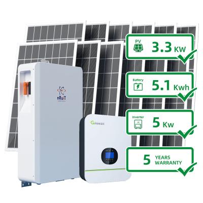 China Home 5kwh home storage hardware/software system solar energy on-grid and complete off-grid solar system for sale