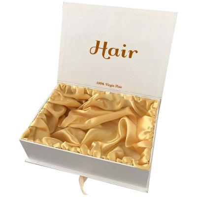 China Recyclable Customized Full Color Printed White Paper Cardboard Boxes Wig Hair Extension Packaging Box With Satin for sale