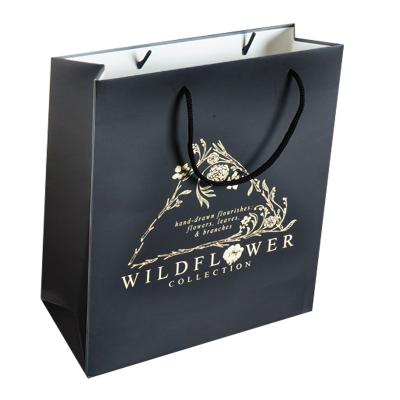 China Recyclable Custom Luxury Black Jewelry Gift Packaging Small Logo Printing Kraft Paper Shopping Bag With Handles for sale