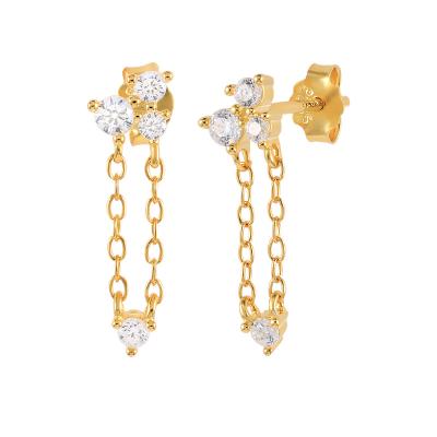 China TRENDY Fashion Jewelry 925 Sterling Silver Earrings Long Zircon Dangle Tassel Chain Gold Plated Stud Earrings For Women for sale