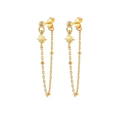 China TRENDY Fashion Jewelry 925 Sterling Silver Earrings Star Long Dangle Tassel Chain Gold Plated Stud Earrings For Women for sale