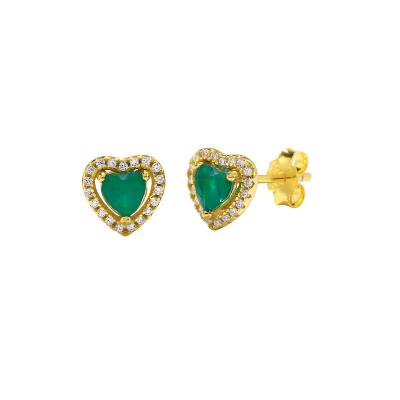 China TRENDY 925 Sterling Silver Fashion Jewelry Earrings Heart Round Shape Gemstone Green Gold Plated Stud Earrings Women for sale