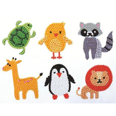 China Easy Painting Child Diamond Cartoon Patterns Animals 6pcs Round Diamond Sticker Decoration for sale