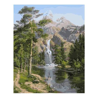 China Easy Waterfall Pop Art Oil Painting By Numbers DIY Handmade Canvas Oil Painting for sale