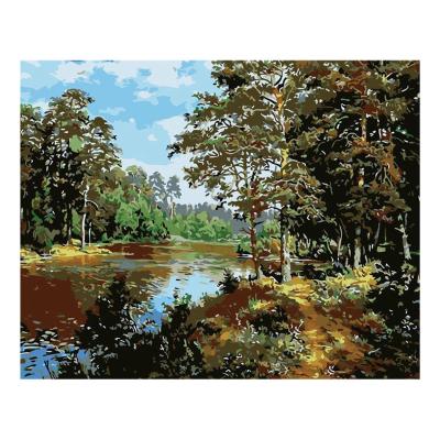 China Tree River Canvas Easy Painting By Numbers Oil Painting Handmade Drawing Painting Set for sale