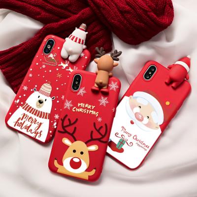 China Popular Anti-fall Gift 3d Cartoon Santa Clausxs Max Silicon Cover Christmas Phone Case For iphone 13 for sale