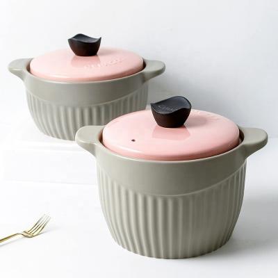 China Ceramic Pots Simple Style European Ceramic Viable Casserole For Cooking Gray Ceramic Soup Pot for sale