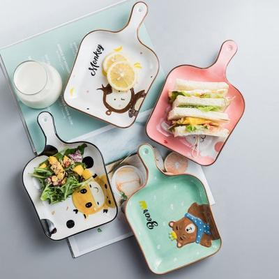 China Cartoon Style Porcelain Salad Dish Simple Creative Handle Ceramic Bakeware Baking Tray for sale