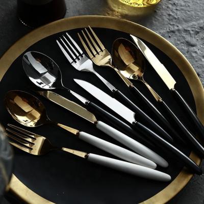 China Good Quality Sustainable Gold Flatware Set Ceramic Handle Cutlery Set Dinnerware Sets for sale