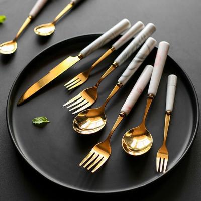 China Viable good quality hotel spoons fork and knife fork and knife set marble flat dinnerware set for sale