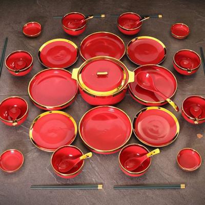 China Viable Wholesale Red Halloween Dinner Dishes Made In China Pretty Red Dish Set Red Ceramic Dishes for sale