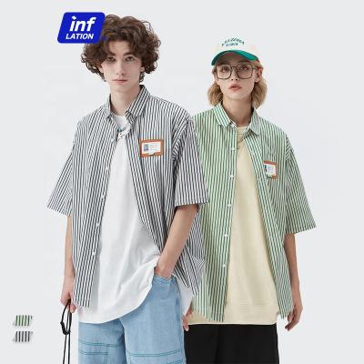 China Hot Selling Anti-pilling Wave Edge Irregular Shirt Striped Short Sleeve Men's Loose Cardigan Shirt for sale